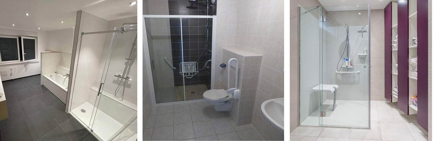 Salles de bain adaptées PMR et Senior, douche avec assise