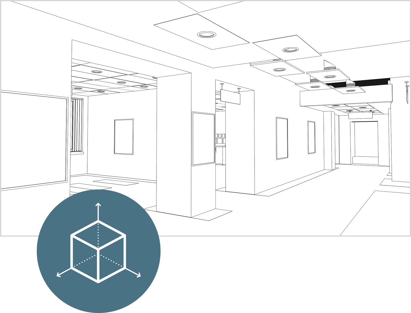Plan 3D d'un espace d'accueil