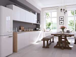 Mobilier blanc et bois en enfilade